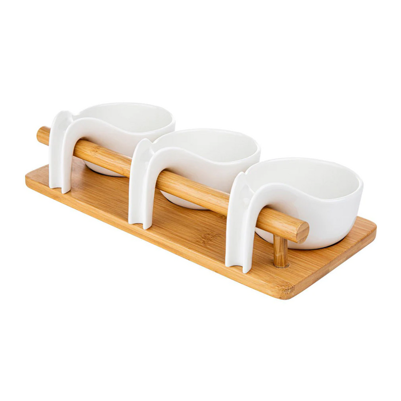 Set servire Florina Adria maner, bambus, portelan alb, 25 x 9 x 6,5 cm