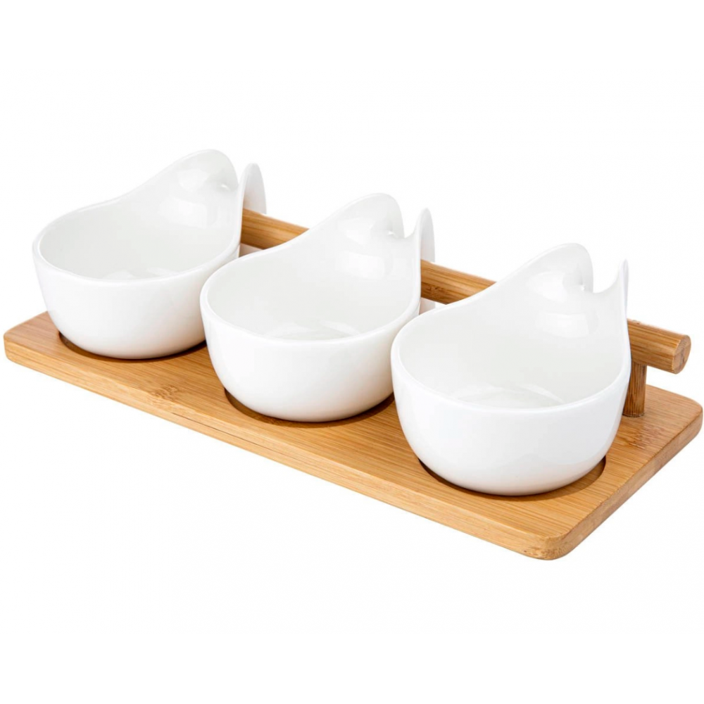 Set servire Florina Adria maner, bambus, portelan alb, 25 x 9 x 6,5 cm