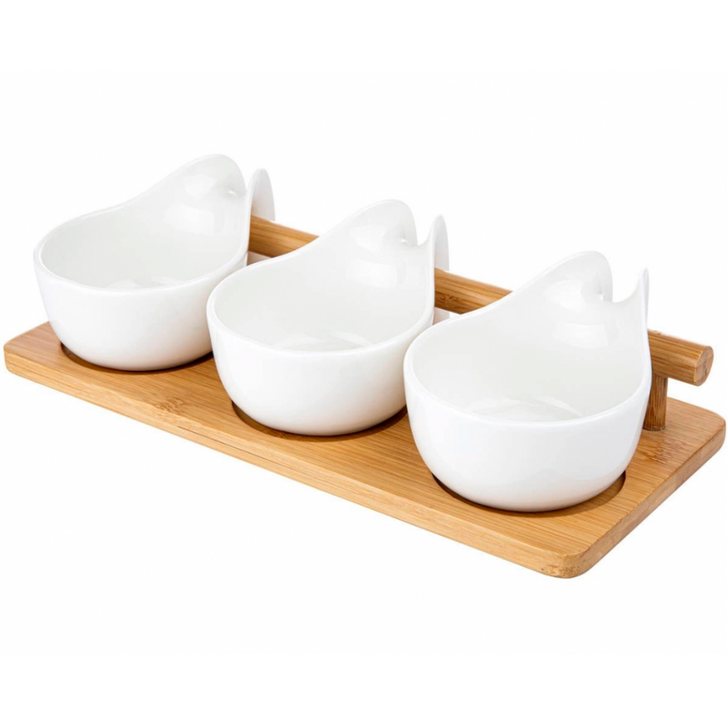 Set servire Florina Adria maner, bambus, portelan alb, 25 x 9 x 6,5 cm