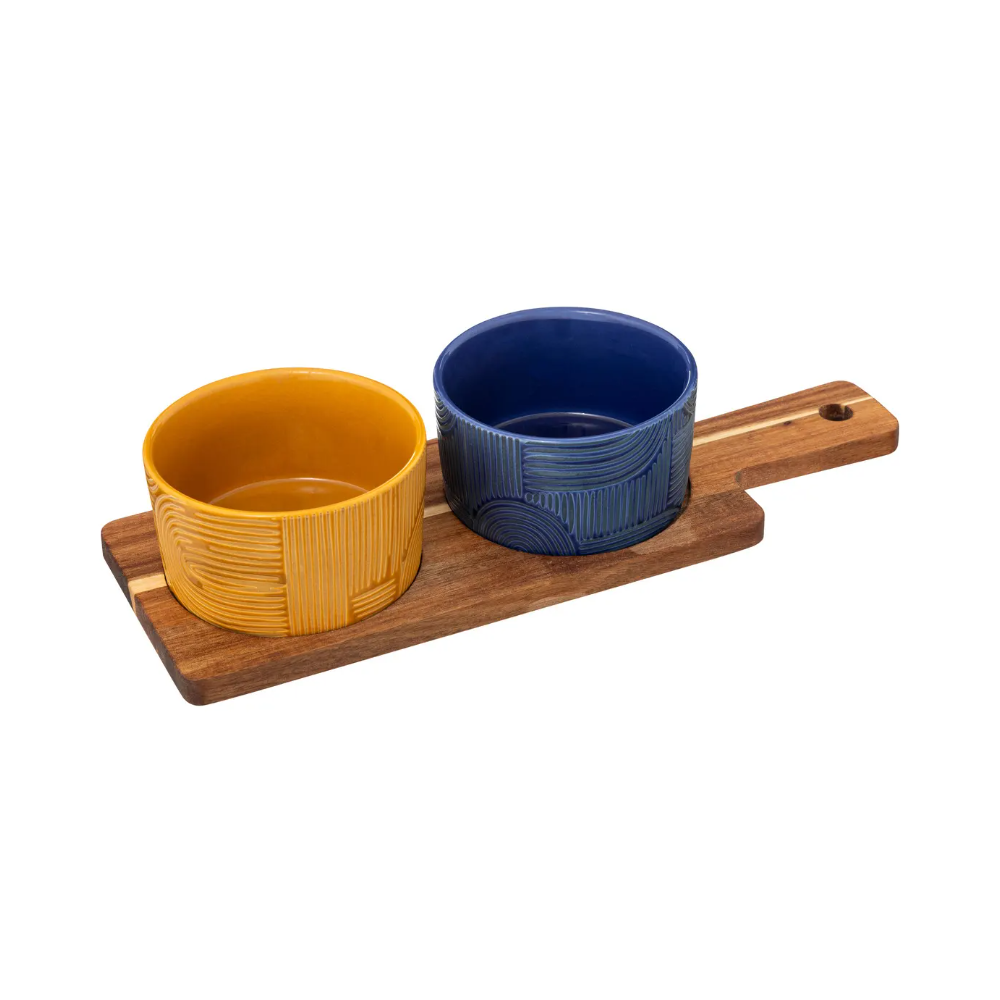 Set servire Soleya, ceramica, lemn, 11 x H. 6 cm
