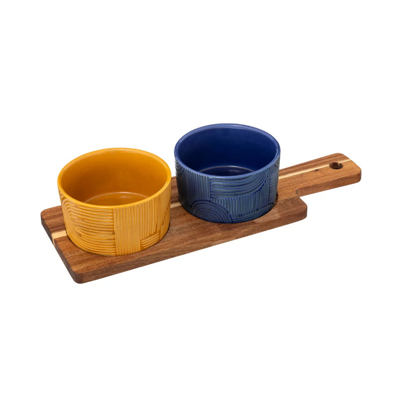 Set servire Soleya, ceramica, lemn, 11 x H. 6 cm