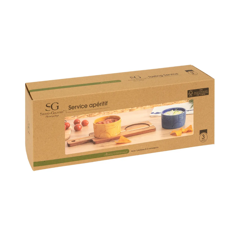 Set servire Soleya, ceramica, lemn, 11 x H. 6 cm