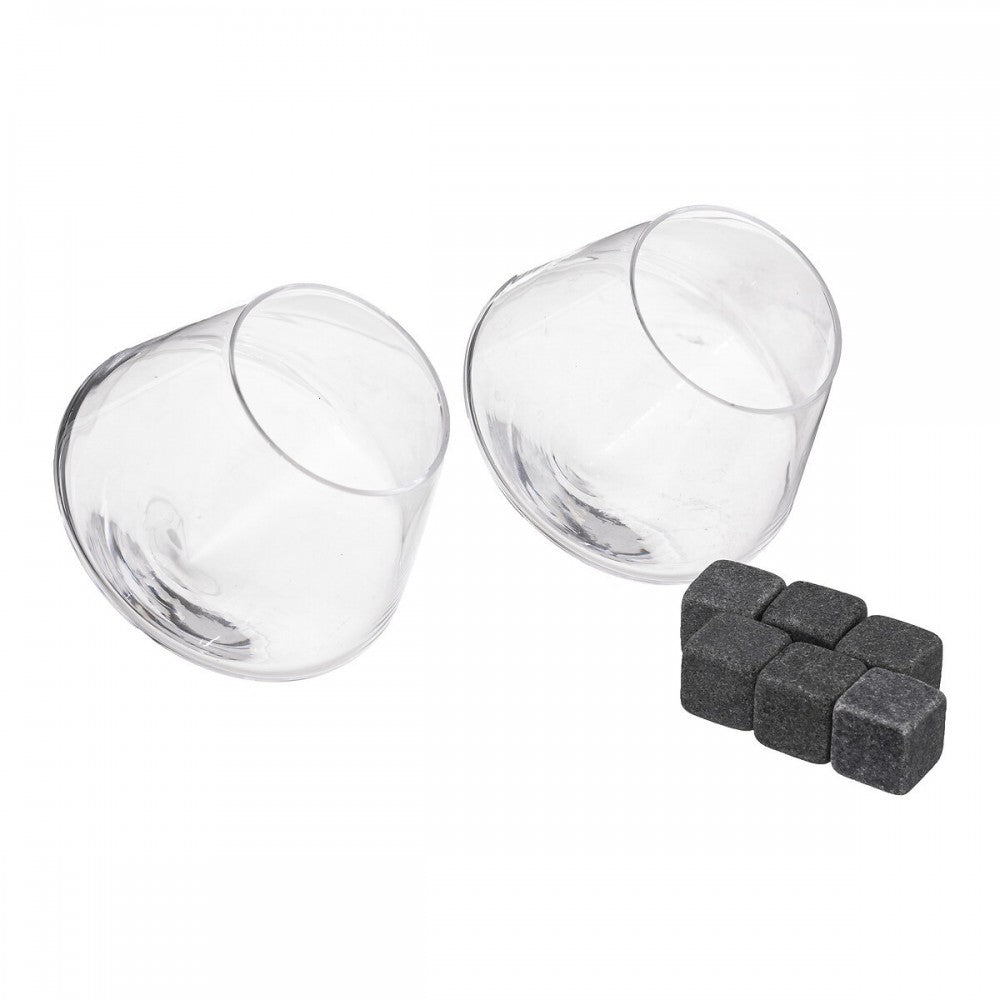 Set servire whisky Gob 2 pahare 300 ml si 6 pietre granit 2 cm