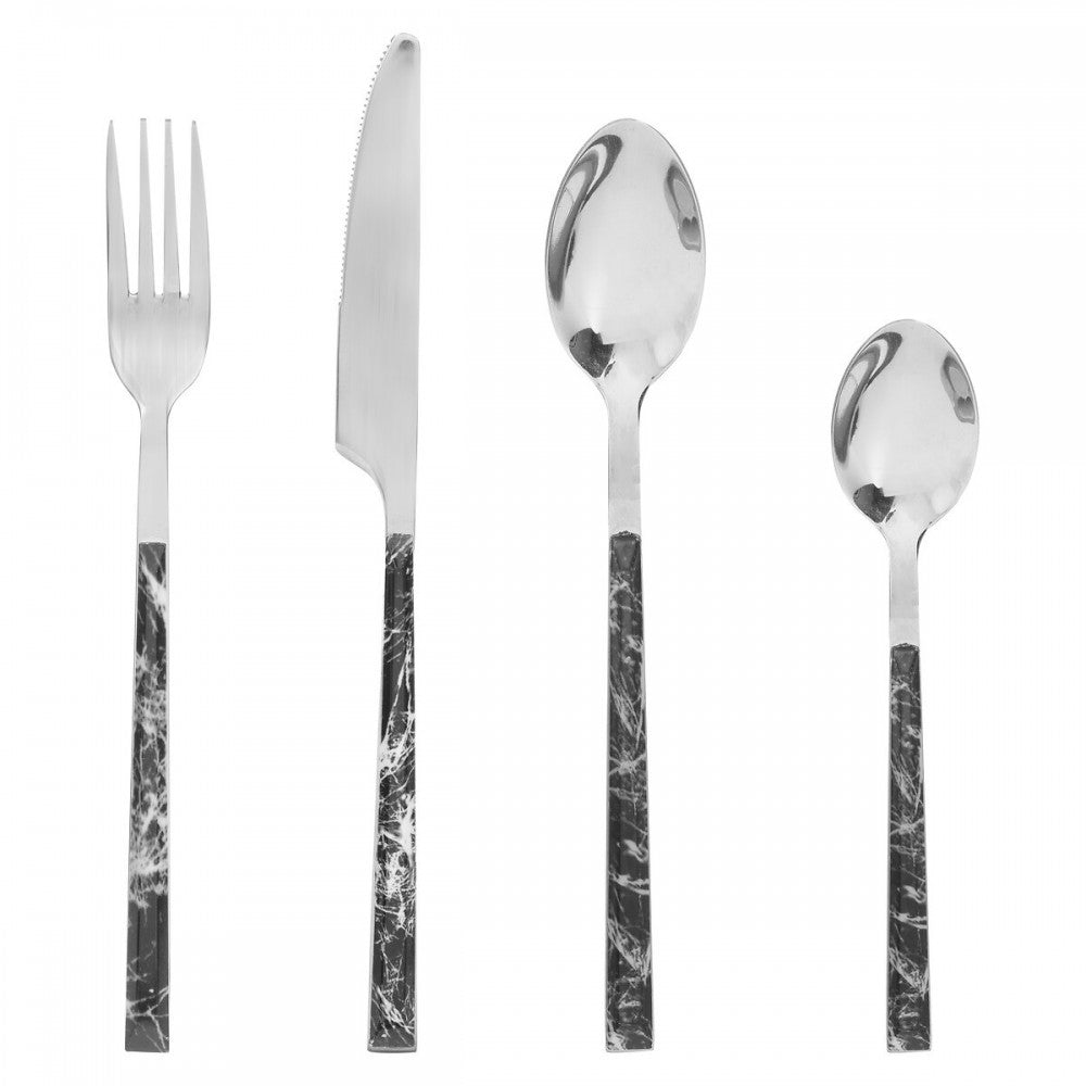 Set 24 tacamuri Black Marbel, inox, 6 persoane
