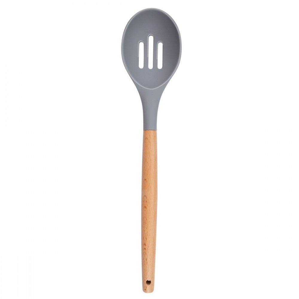 Set ustensile bucatarie Love cooking by Krasino, gri, silicon, lemn, metal, 12 piese