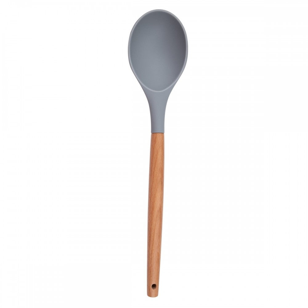 Set ustensile bucatarie Love cooking by Krasino, gri, silicon, lemn, metal, 12 piese