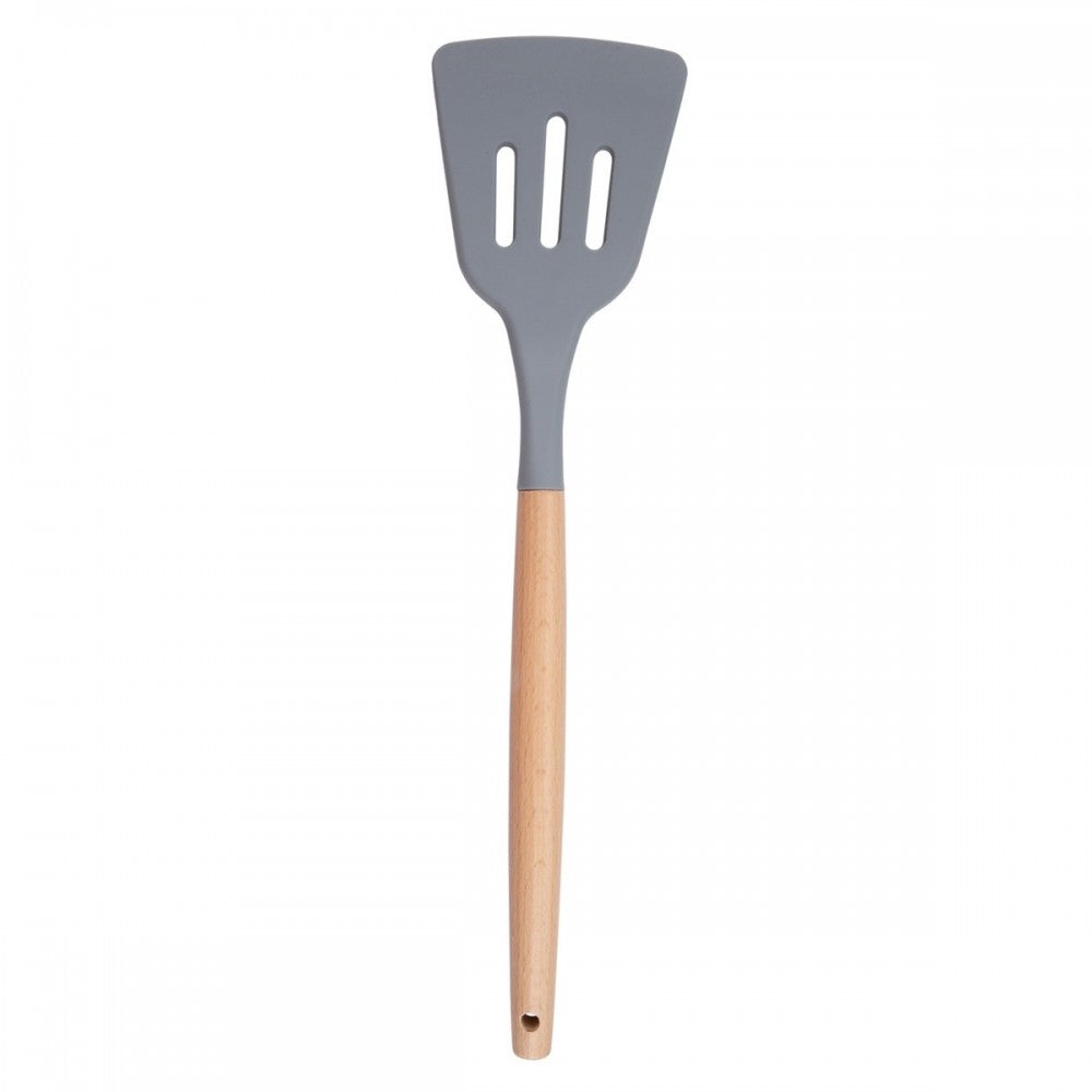 Set ustensile bucatarie Love cooking by Krasino, gri, silicon, lemn, metal, 12 piese