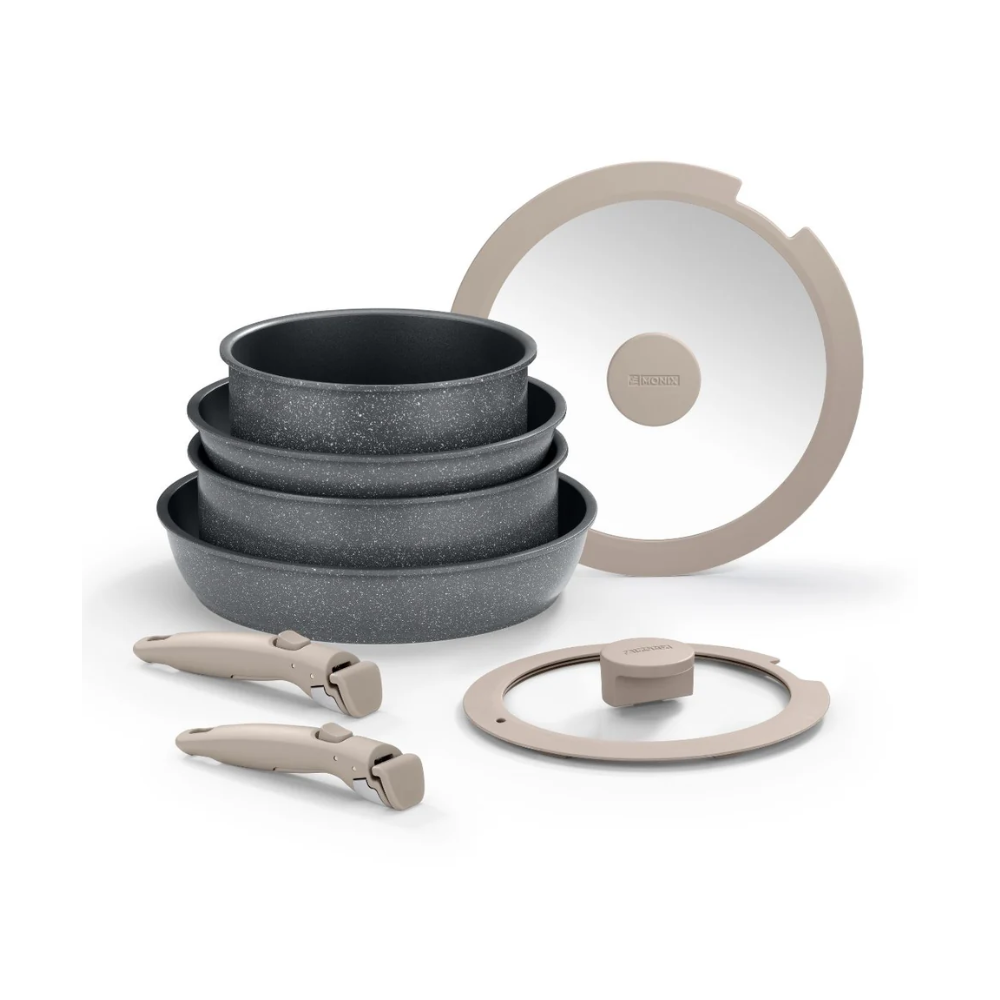 Set vase de gatit Pietra, aluminiu, antiaderente, 8 piese