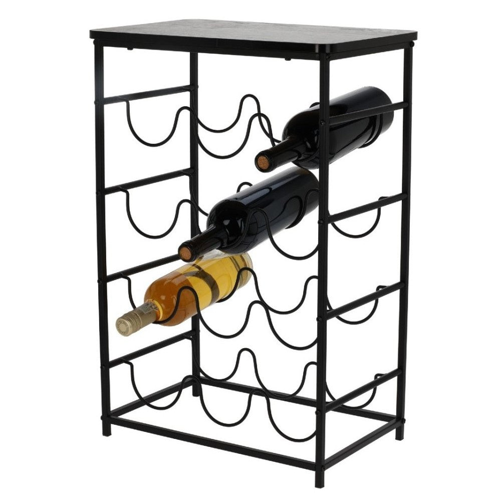 Suport 12 sticle vin Koopman, metal/lemn, 40x26x60 cm, negru