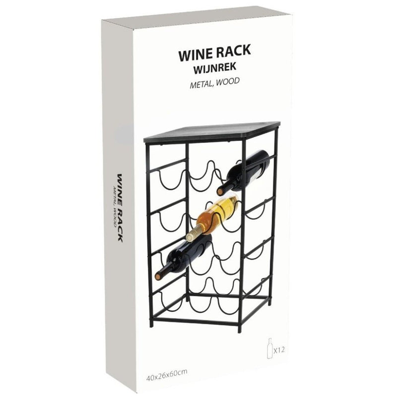 Suport 12 sticle vin Koopman, metal/lemn, 40x26x60 cm, negru