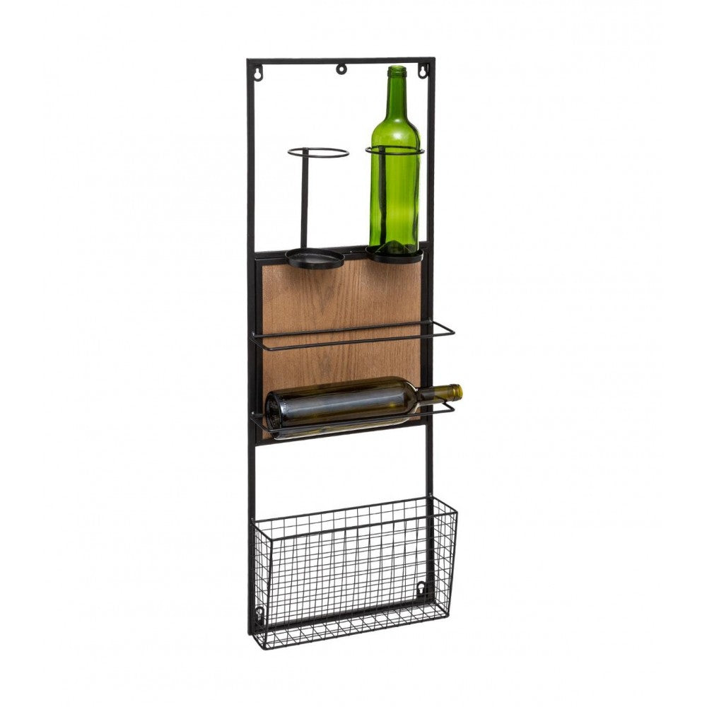 Suport 4 sticle vin Bachus, otel, lemn, 30x10x90 cm