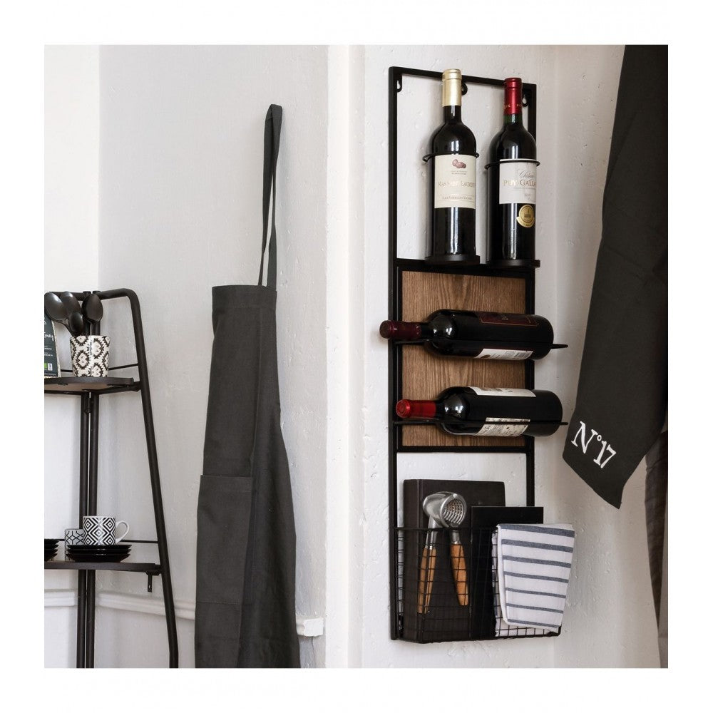 Suport 4 sticle vin Bachus, otel, lemn, 30x10x90 cm