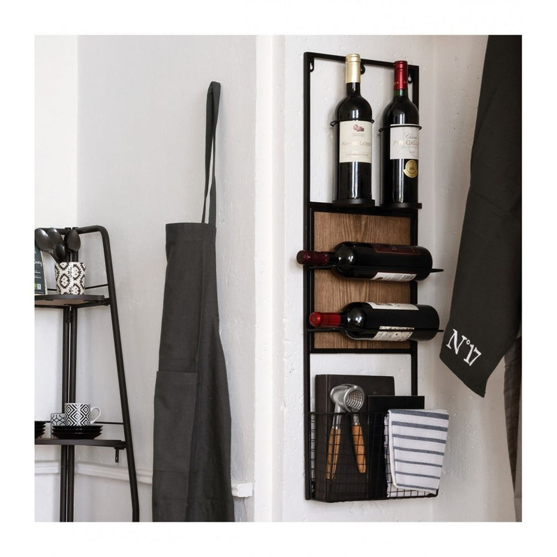 Suport 4 sticle vin Bachus, otel, lemn, 30x10x90 cm