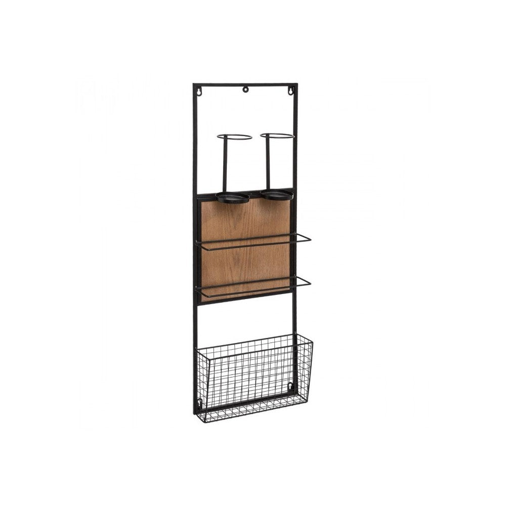 Suport 4 sticle vin Bachus, otel, lemn, 30x10x90 cm