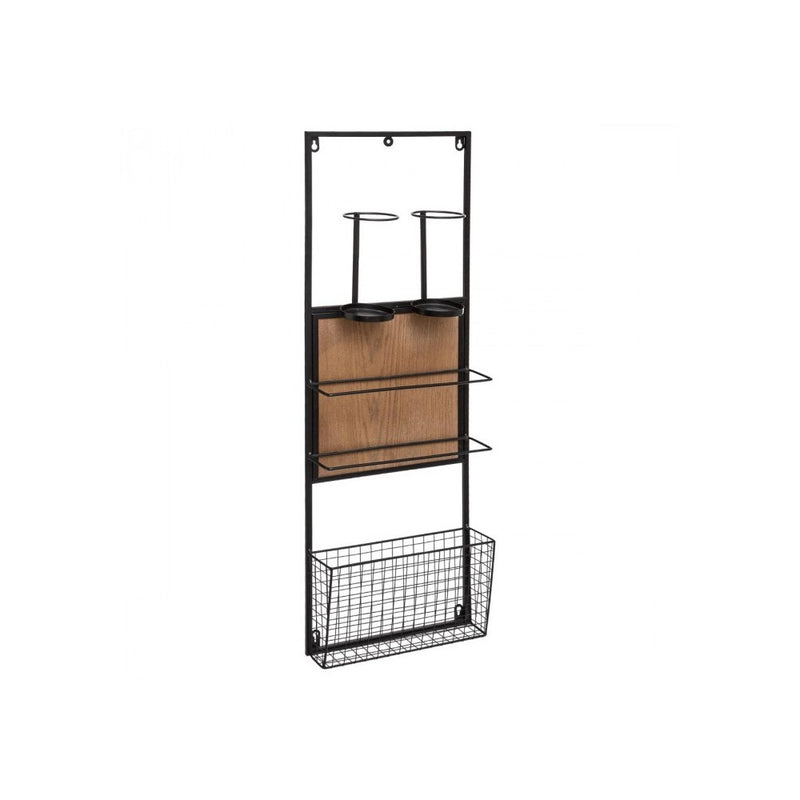 Suport 4 sticle vin Bachus, otel, lemn, 30x10x90 cm