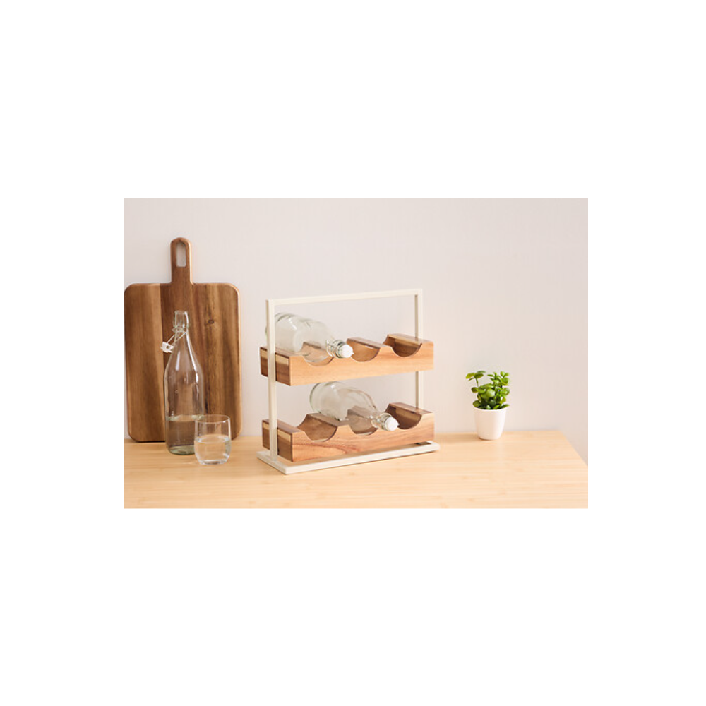 Suport 6 sticle vin Accacia, lemn, metal, 36 x 15 x H 35 cm