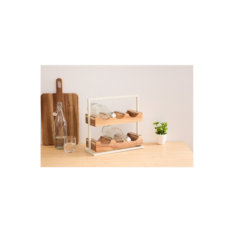 Suport 6 sticle vin Accacia, lemn, metal, 36 x 15 x H 35 cm