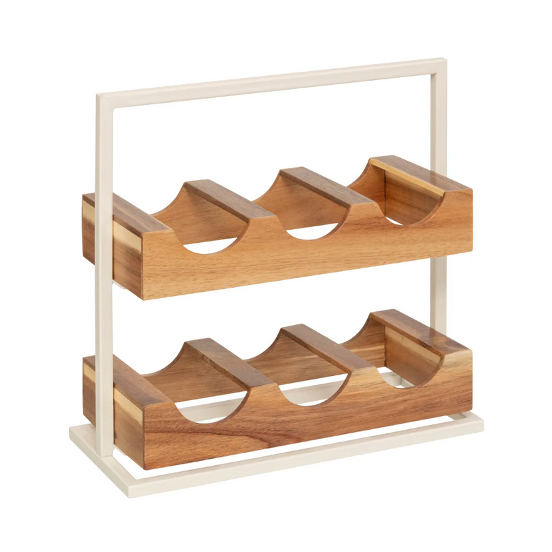 Suport 6 sticle vin Accacia, lemn, metal, 36 x 15 x H 35 cm