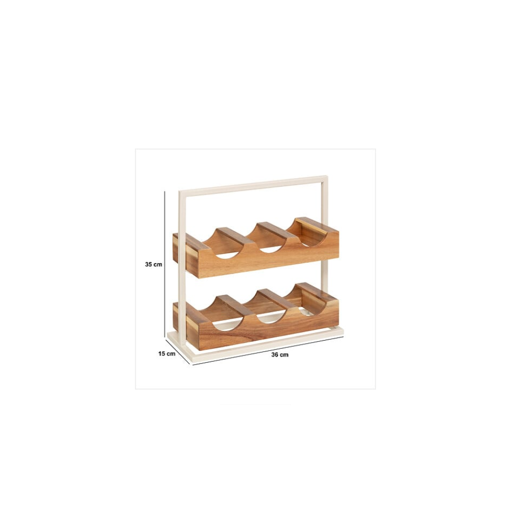 Suport 6 sticle vin Accacia, lemn, metal, 36 x 15 x H 35 cm