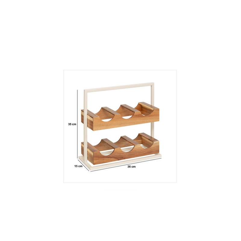 Suport 6 sticle vin Accacia, lemn, metal, 36 x 15 x H 35 cm