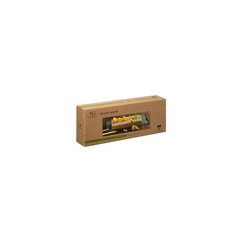 Suport aperitiv Roller, portelan, bambus, 28x10x4,3 cm