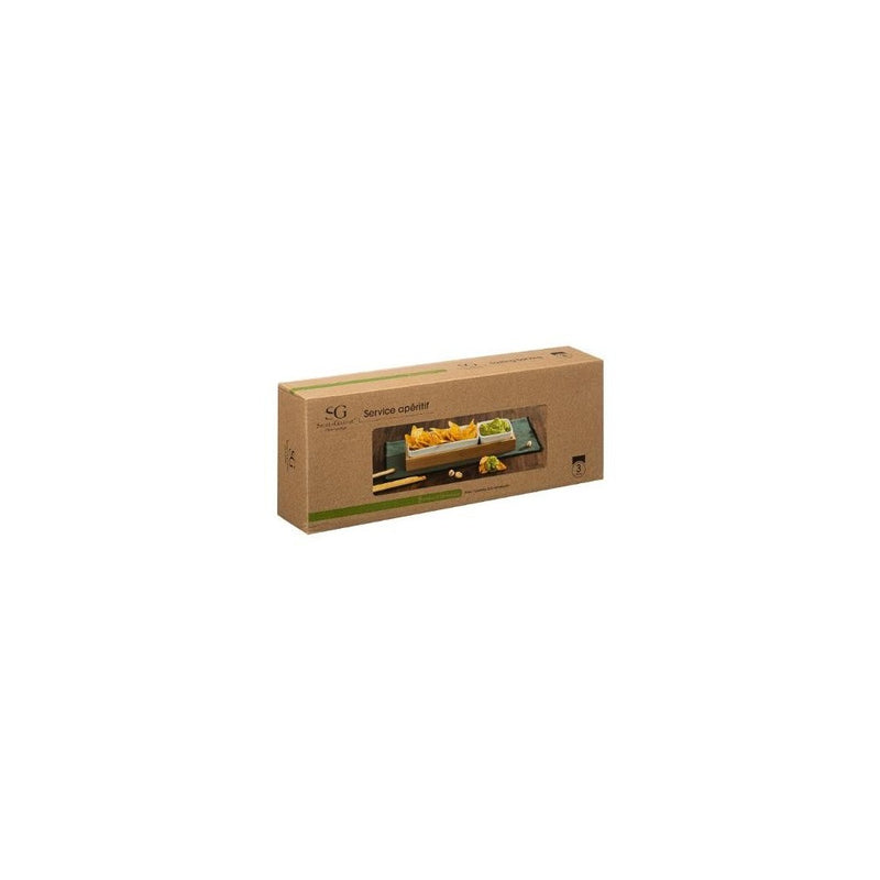 Suport aperitiv Roller, portelan, bambus, 28x10x4,3 cm