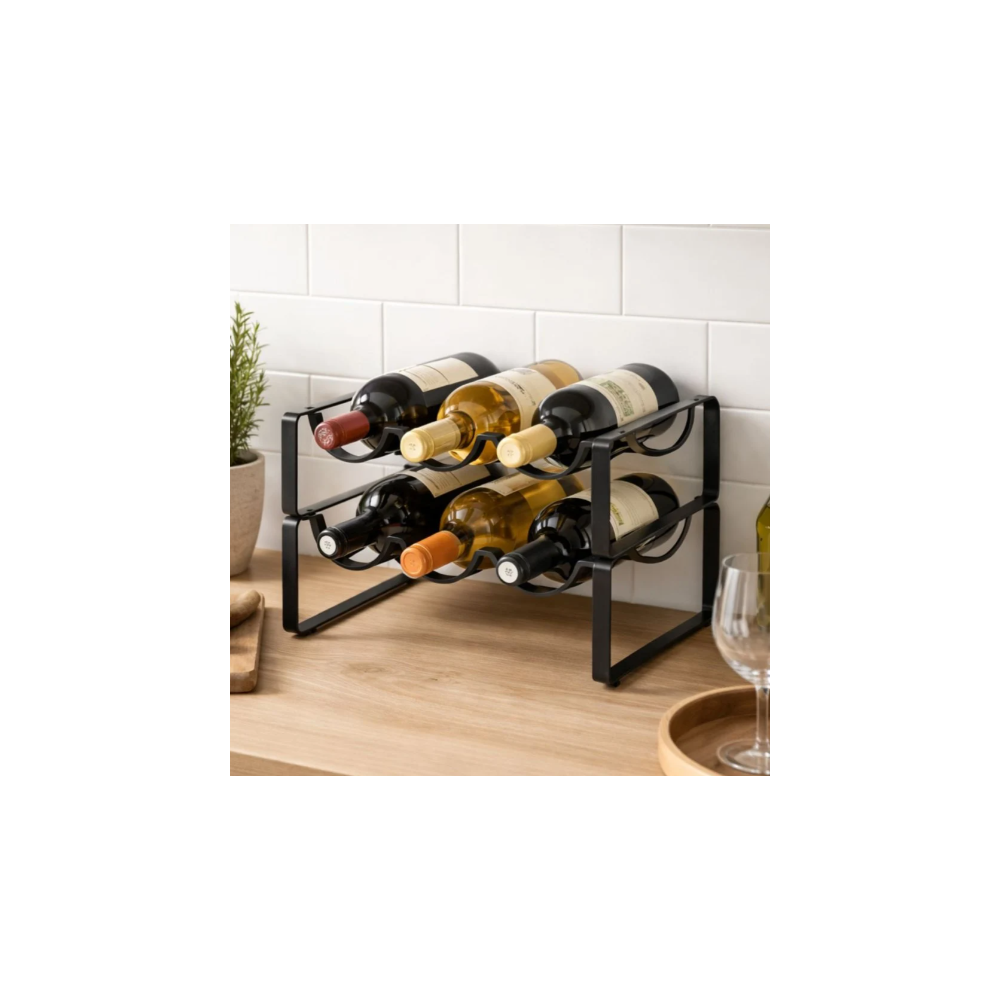 Suport 8 sticle de vin Metaxery, metal, negru, 41,4 x 20,2 x H 20 cm