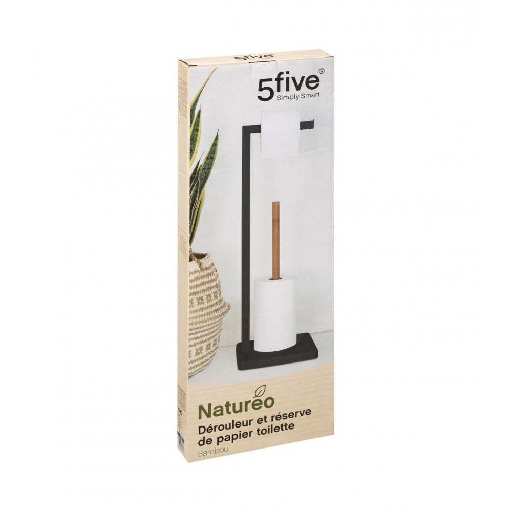 Suport hartie igienica Natureo, bambus, otel, 20 x 20 x 64.5 cm