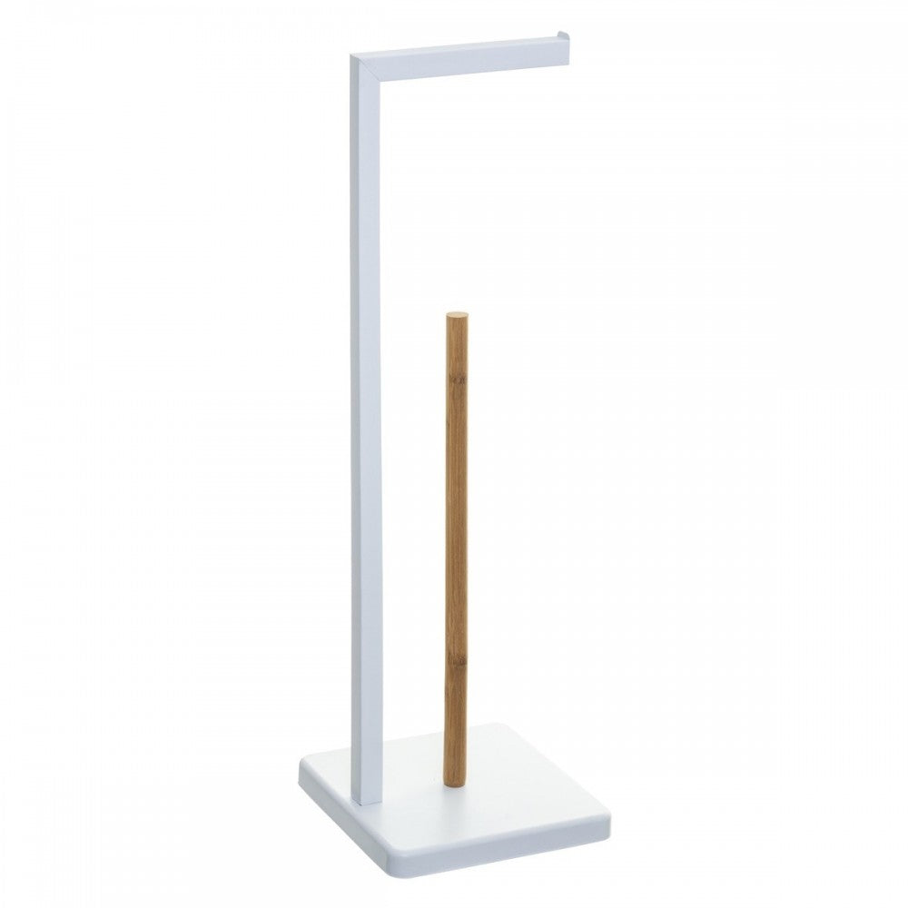 Suport hartie igienica Natureo White, bambus, otel, 20 x 20 x 64.5 cm