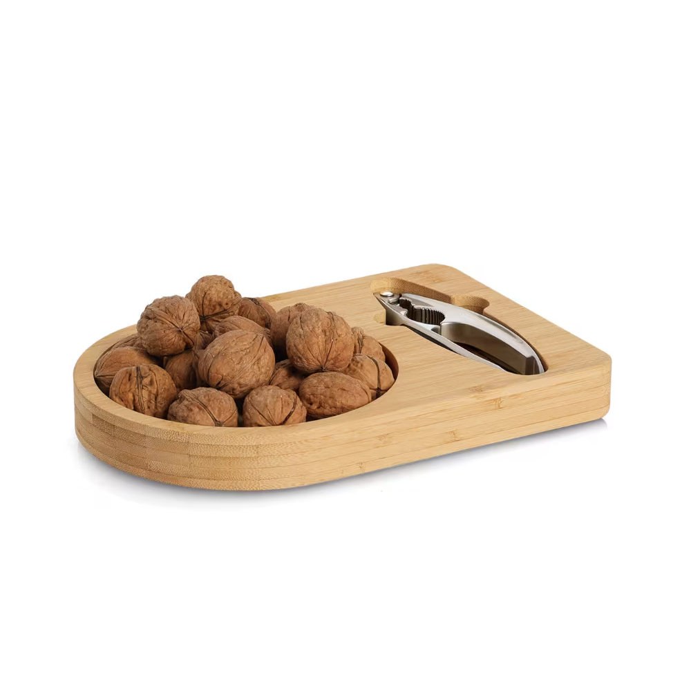 Suport platou bambus si spargator nuci, 26 x 17.5 x 3 cm