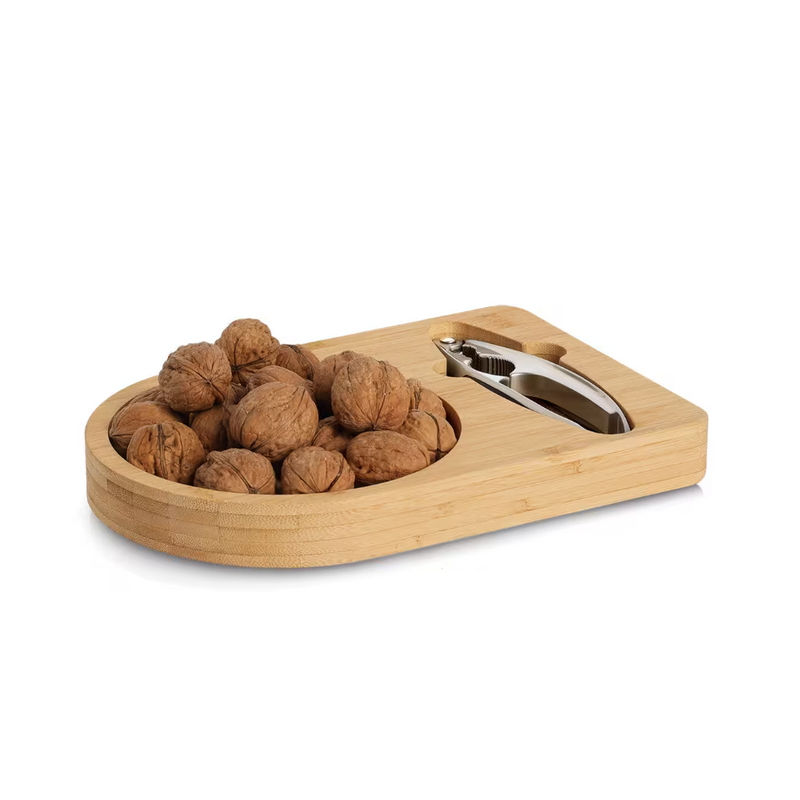 Suport platou bambus si spargator nuci, 26 x 17.5 x 3 cm