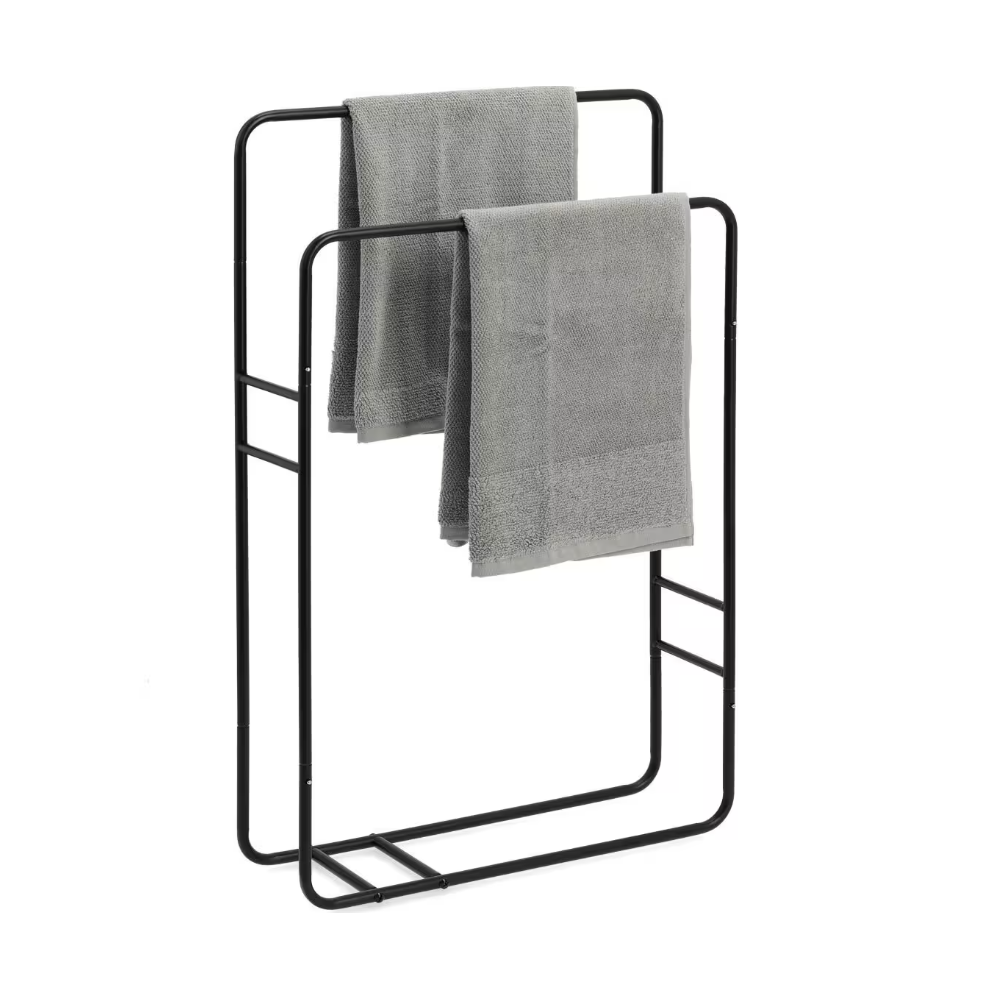 Suport prosoape Quad, metal, negru, 48.5 × 15 × 77 cm