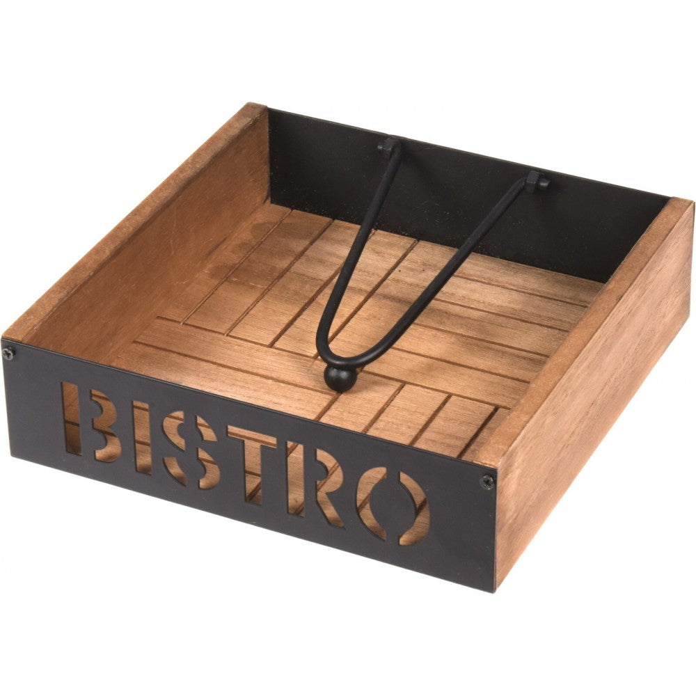 Suport servetele Model Bistro, metal, lemn, 18 x 18 x 5 cm