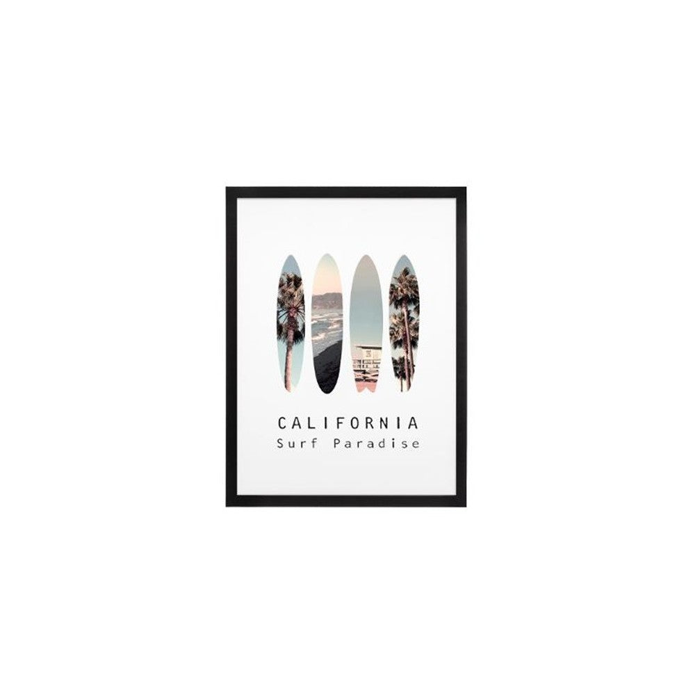 Tablou deco Surf California, geam sticla, rama MDF, 32x42 cm