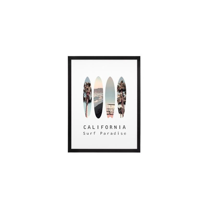Tablou deco Surf California, geam sticla, rama MDF, 32x42 cm
