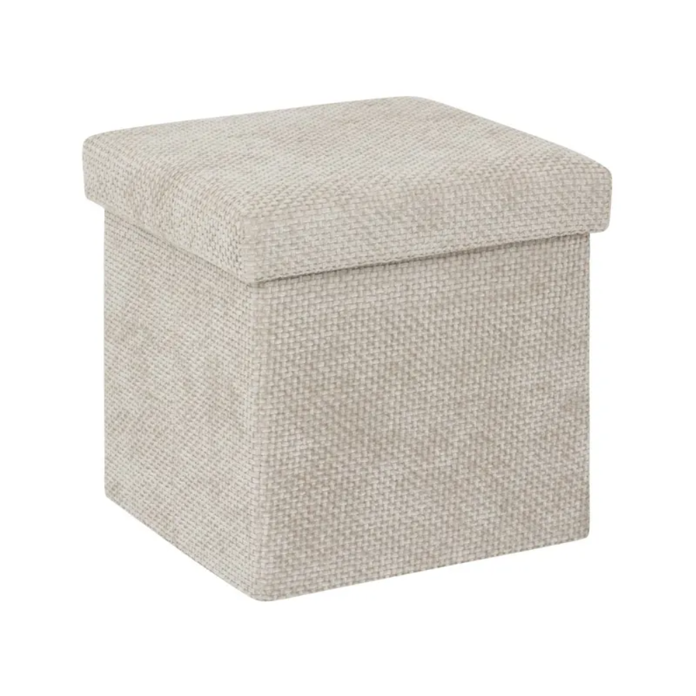 Taburet Pouf, crem, patrat, poliester, 31x31 cm