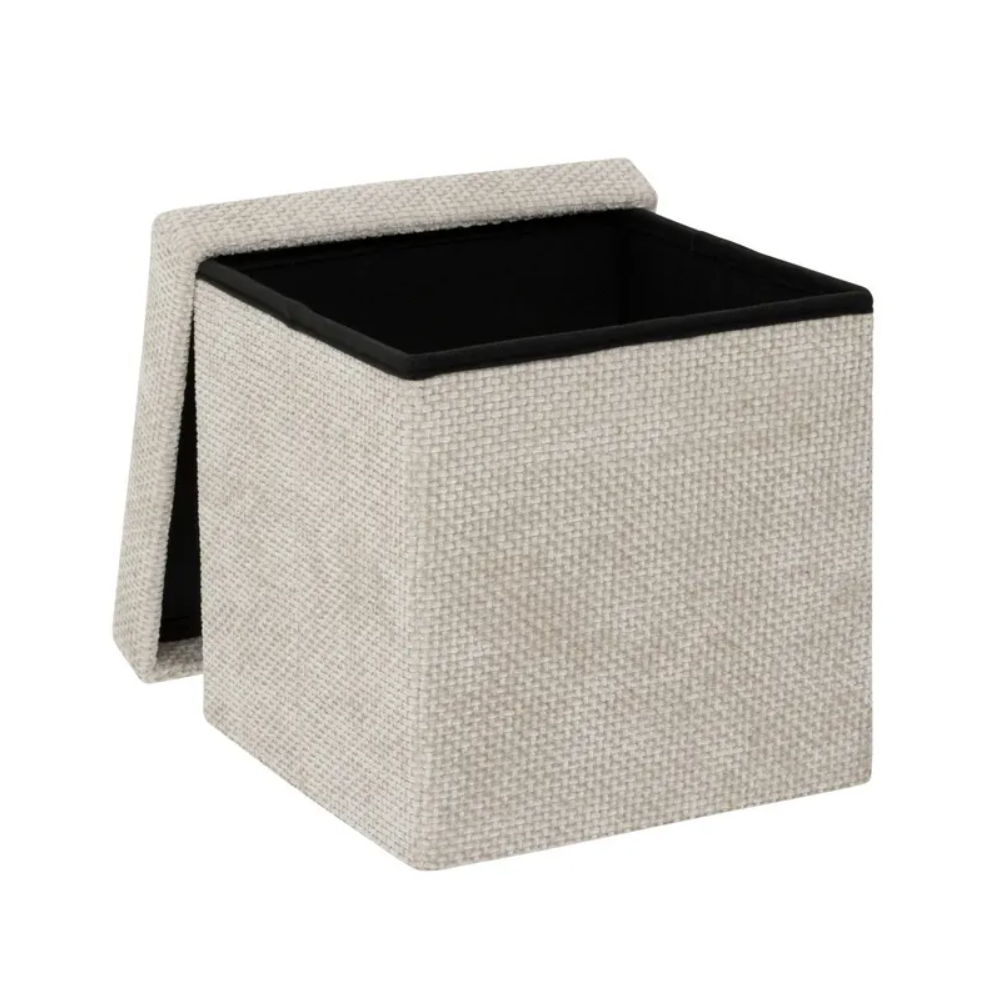Taburet Pouf, crem, patrat, poliester, 31x31 cm
