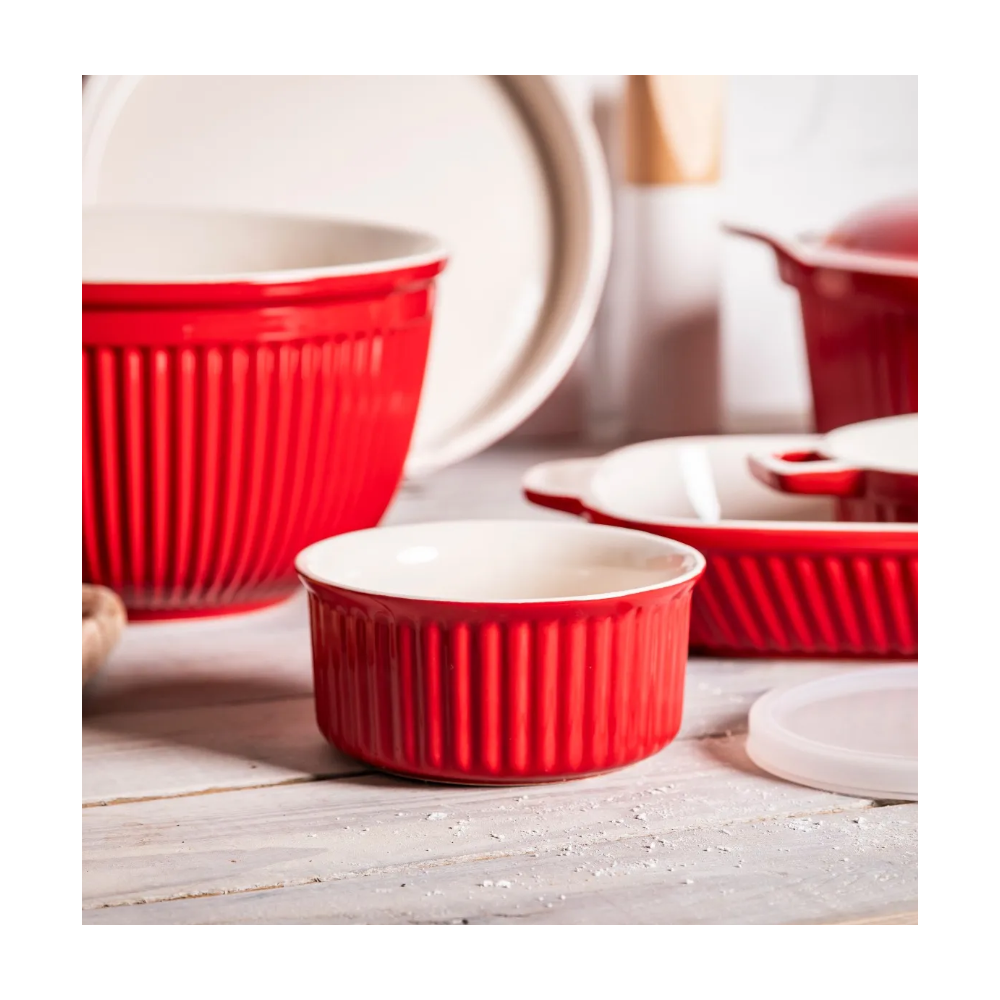 Ramekin Red Chili, ceramica, rosu cu capac, 12.5 x 6 cm, 370 ml