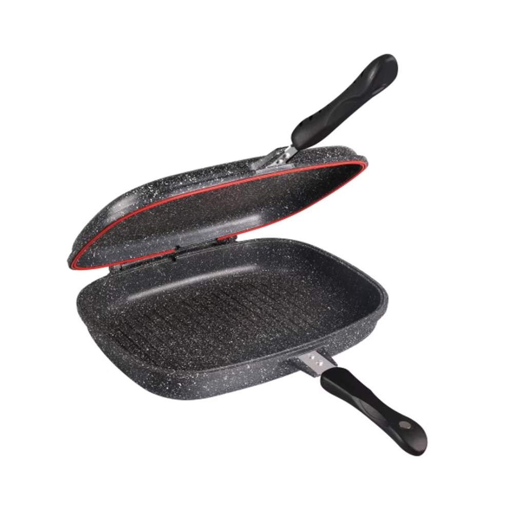 Tigaie dubla Krasino, aluminiu, negru, antiaderenta, 36 cm
