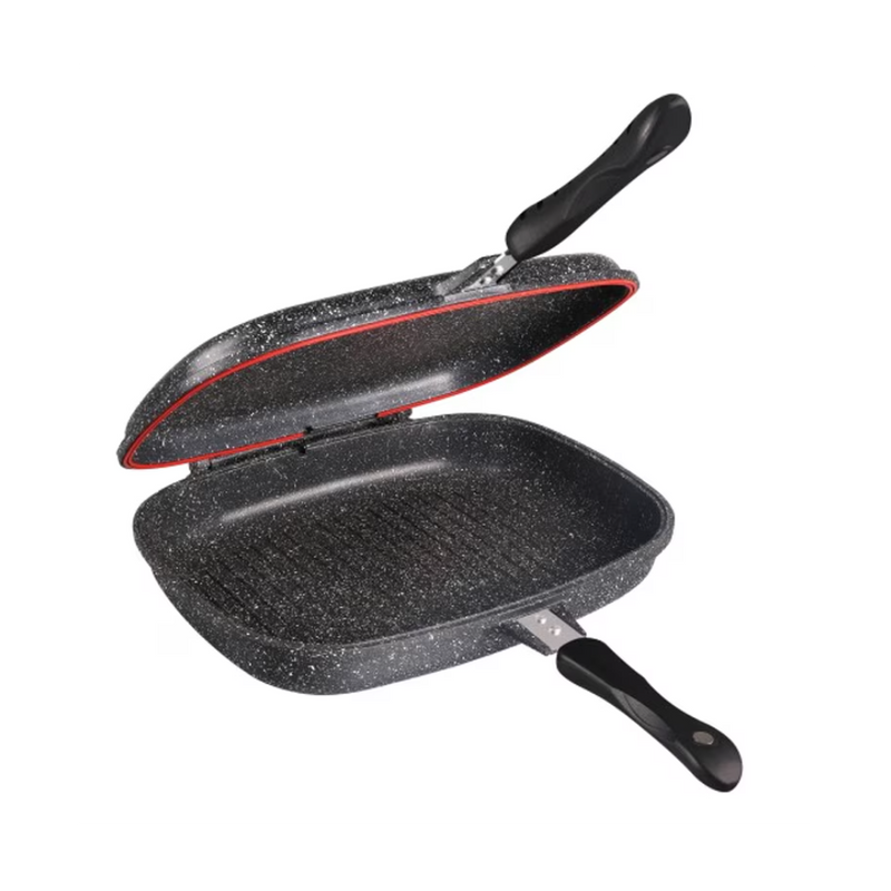 Tigaie dubla Krasino, aluminiu, negru, antiaderenta, 36 cm