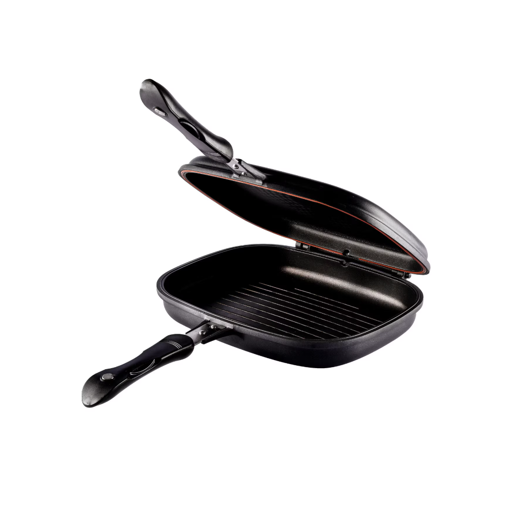 Tigaie dubla Krasino, aluminiu, negru, antiaderenta, 36 cm