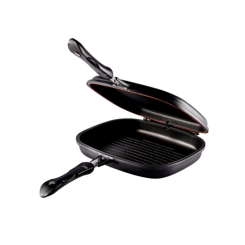 Tigaie dubla Krasino, aluminiu, negru, antiaderenta, 36 cm