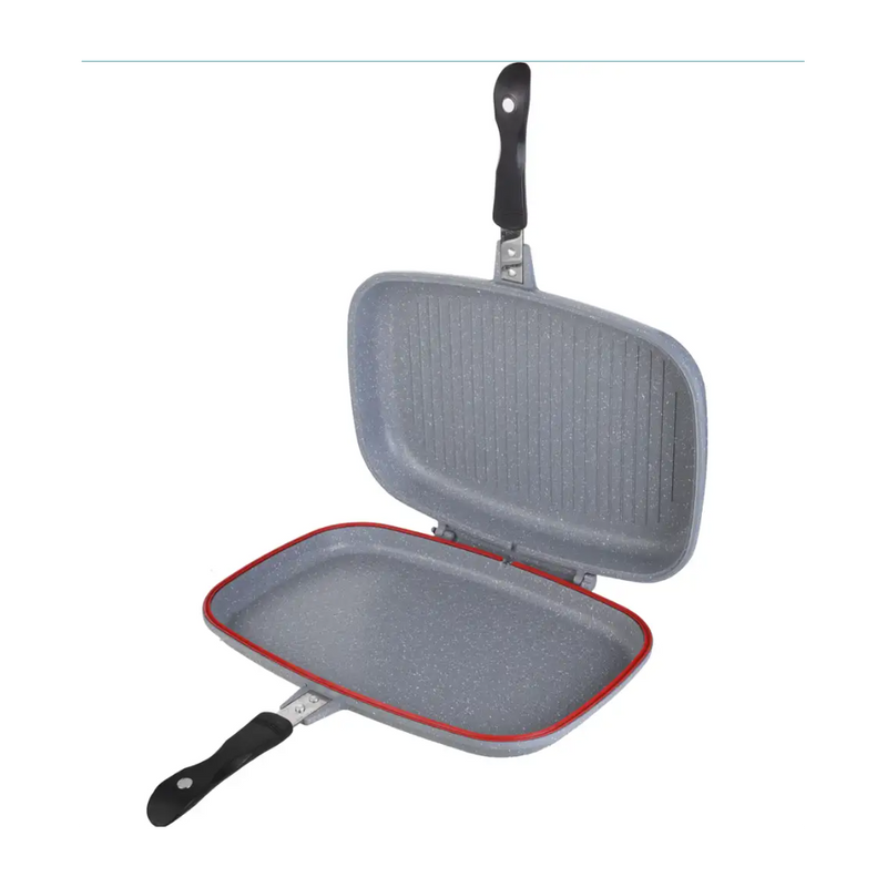 Tigaie dubla Krasino, aluminiu, Gri, antiaderenta, 36 cm