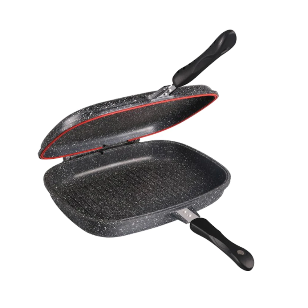 Tigaie dubla Krasino, aluminiu, Gri, antiaderenta, 36 cm