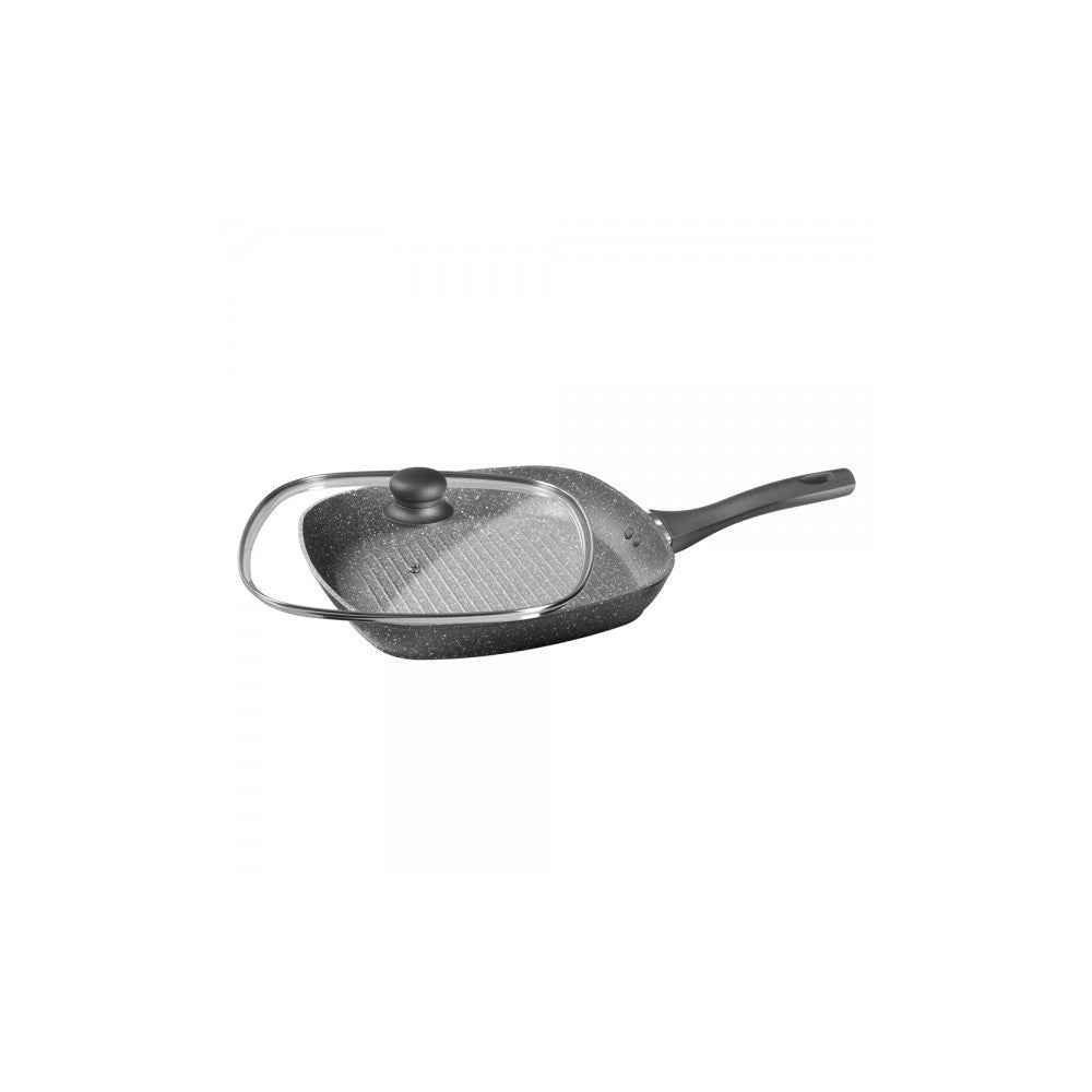 Tigaie grill Carl Schmidt Sohn Emdens, invelis ceramic marmorat, capac sticla, 28x28 cm