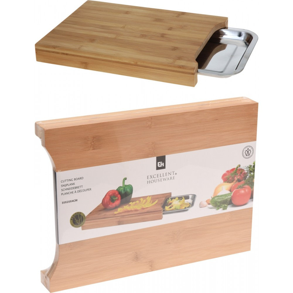 Tocator bambus cu tava inox, 35x25x4 cm