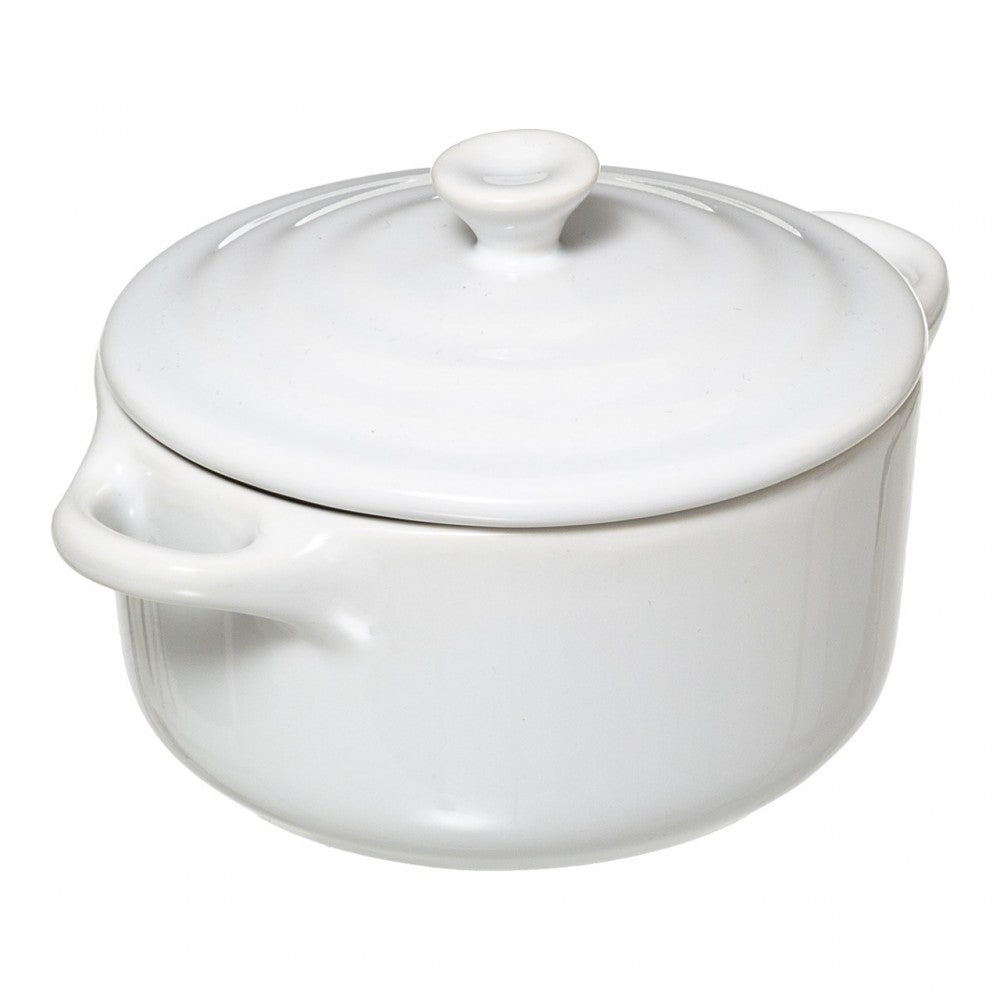 Vas din ceramica Neje cu capac si suport din bambus, 10.5 x 9 x 13 cm