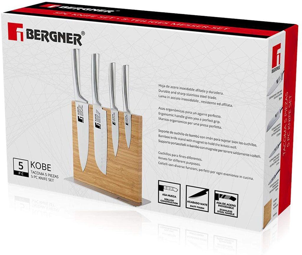 Set cutite Bergner Kobe, inox, suport magnetic, 5 piese