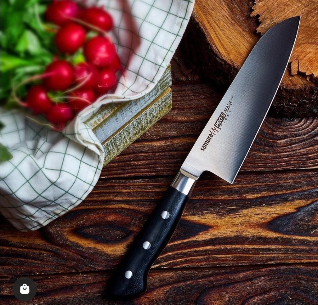 Cutit Santoku Samura PRO-S, otel japonez AUS 8, HRC 58, lama 18 cm