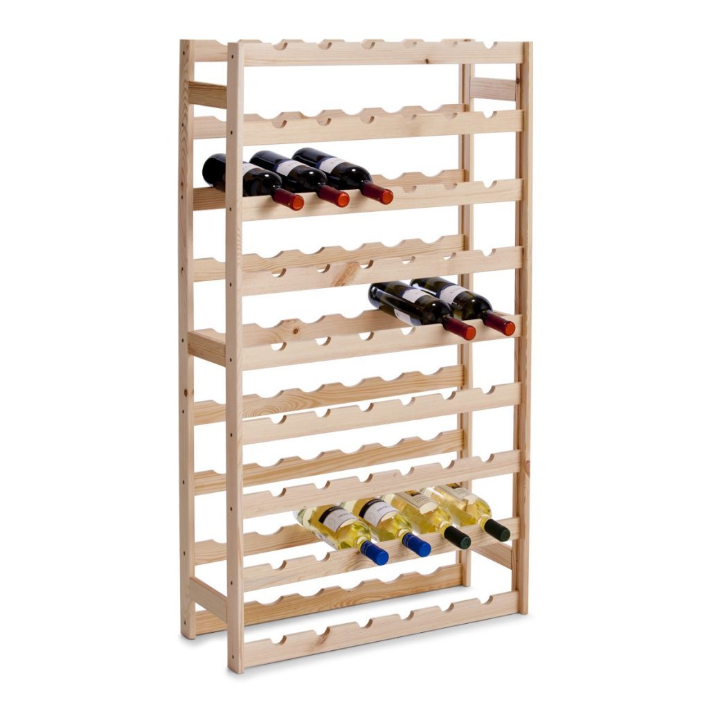 Suport sticle vin, lemn de pin, pentru 54 de sticle, 67,5 x 25 x 118 cm